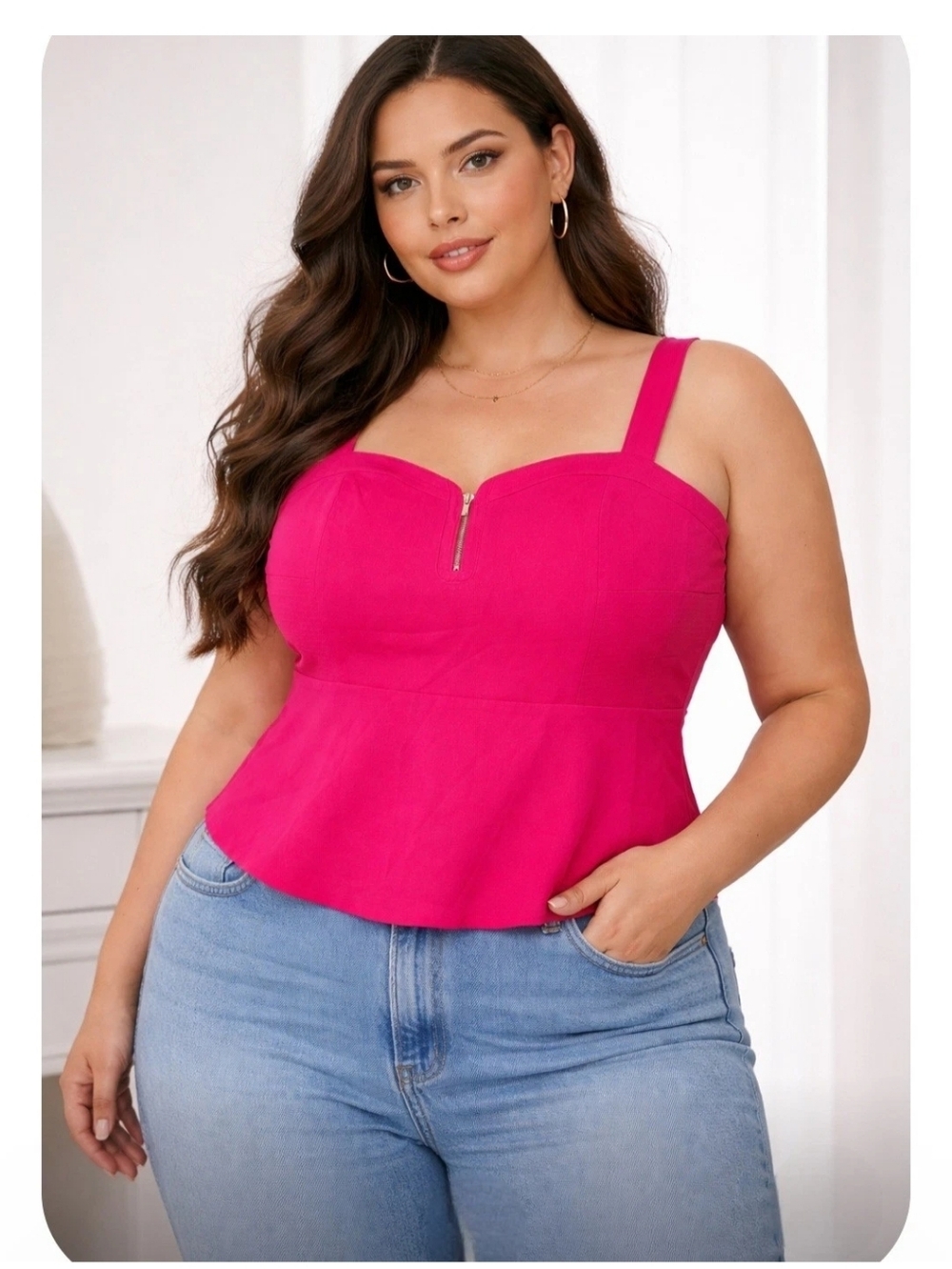 NWT City Chic Sexy Gold Zip Front Peplum Top Pink Tank Bustier Plus Size 22 XL